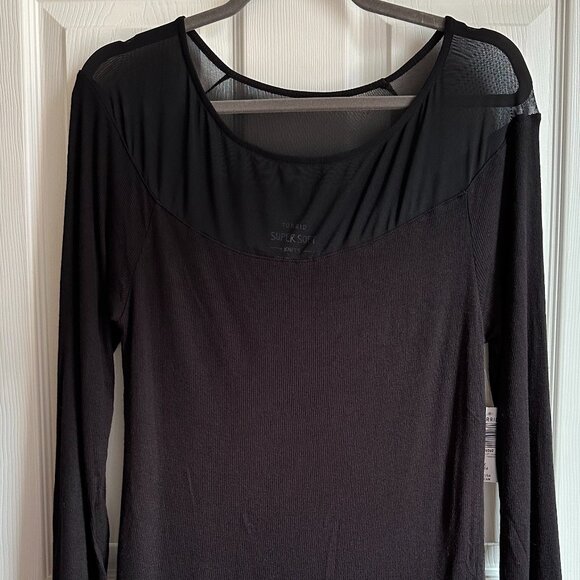 Torrid Women's 1X Super Soft Knits Black Mesh Inset Off Shoulder Long Sleeve Top - Picture 1 of 7